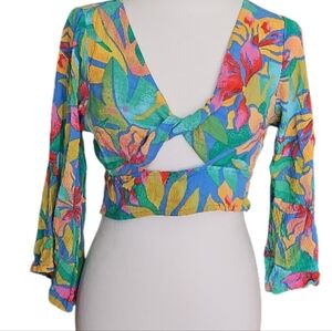 Billabong "Summer Heat" Bell Sleeve Floral Crop Top
